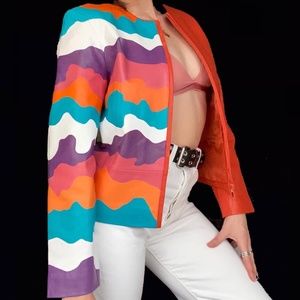 Hand painted Yvonne and Marie leather jacket